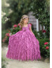 Raspberry Lace Wrinkled Chiffon Ruffled Flower Girl Dress